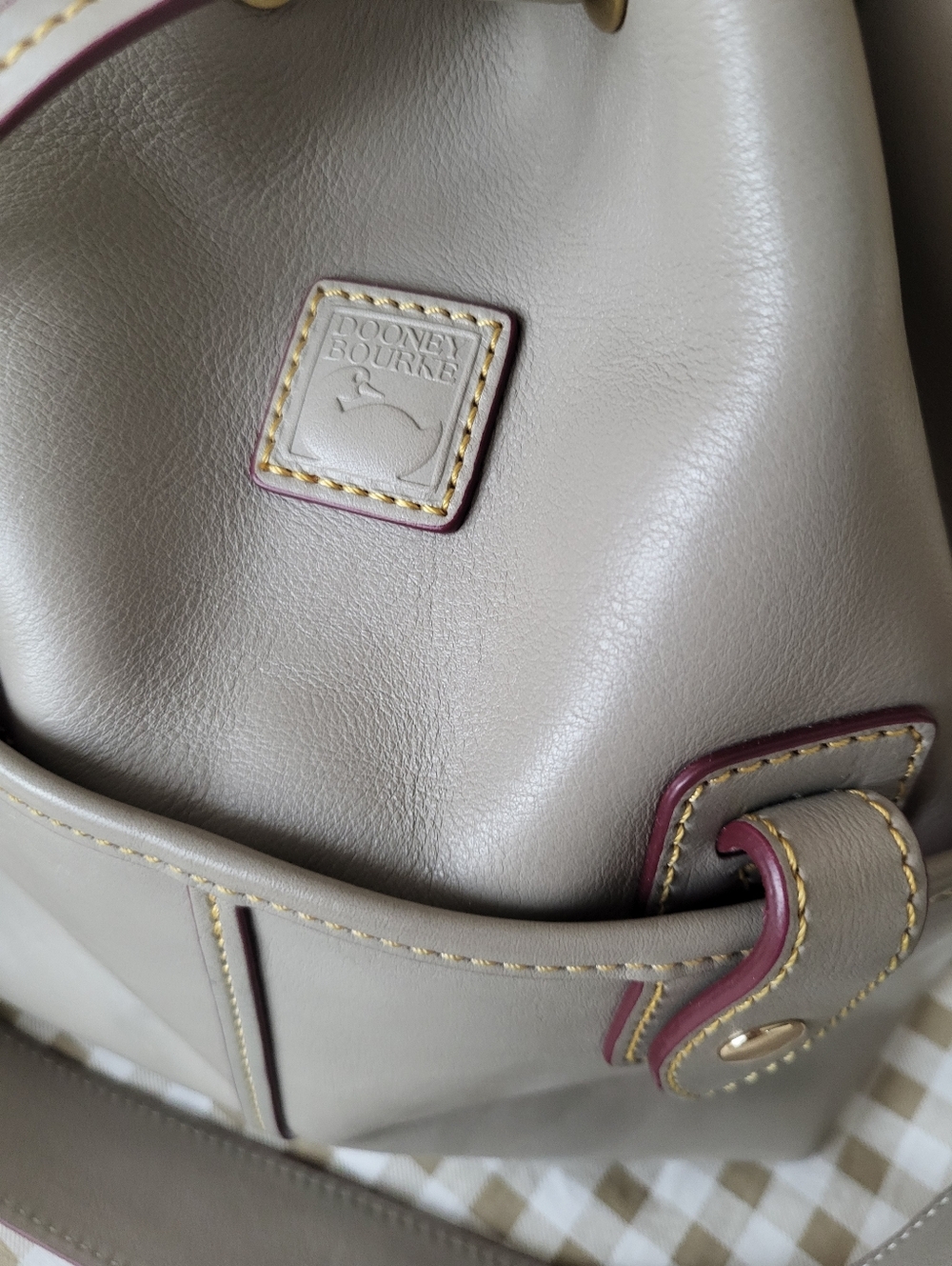 Dooney & Bourke Gray Florentine Leather Drawstring Tote / Satchel, Gold Hardware - Picture 15 of 16